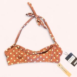 Reformation Retro Brown Polka Dot Coconut Betty Halter Bikini Top NWT Size M